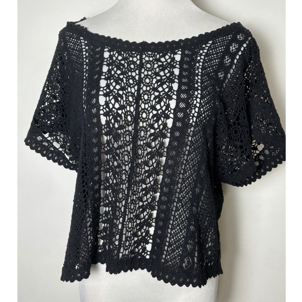 Jennie & Marlis Womens Sheer Crochet Lace Top S Cotton Boho Festival Layering